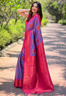Lavender Soft Silk Contrast Zari Woven Saree