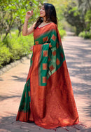 Leaf Green Soft Silk Contrast Zari Woven Saree
