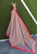 Chiku Colour Soft Kashmiri Silk Saree Wiht Zari Woven
