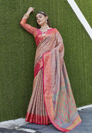 Chiku Colour Soft Kashmiri Silk Saree Wiht Zari Woven