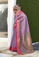 Lavender Colour Soft Kashmiri Silk Saree Wiht Zari Woven