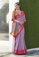 Lavender Colour Soft Kashmiri Silk Saree Wiht Zari Woven