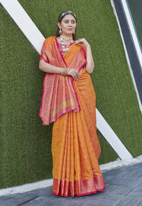 Orange Colour Soft Kashmiri Silk Saree Wiht Zari Woven