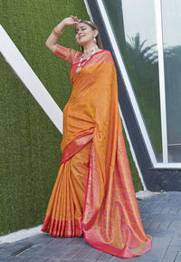 Orange Colour Soft Kashmiri Silk Saree Wiht Zari Woven