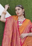 Orange Colour Soft Kashmiri Silk Saree Wiht Zari Woven