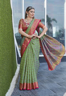 Pista Colour Soft Kashmiri Silk Saree Wiht Zari Woven