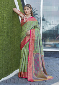 Pista Colour Soft Kashmiri Silk Saree Wiht Zari Woven