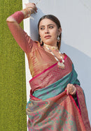 Teal Colour Soft Kashmiri Silk Saree Wiht Zari Woven