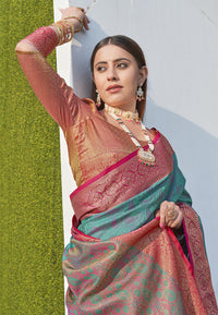 Teal Colour Soft Kashmiri Silk Saree Wiht Zari Woven