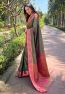 Green Soft Kashmiri Silk Zari Woven Contrast Saree