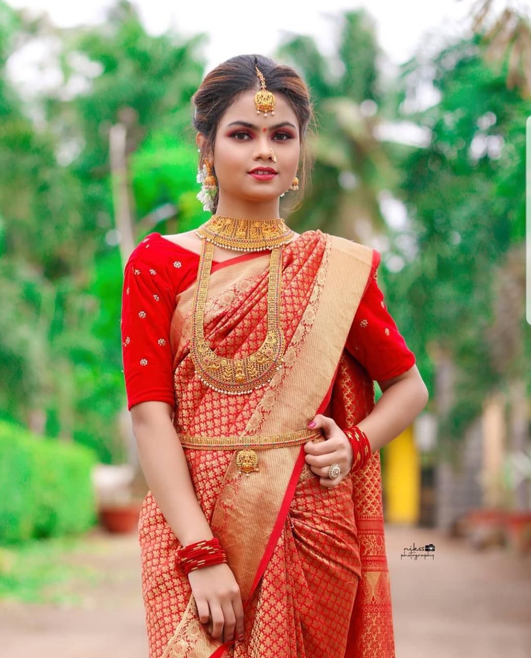 Vermeil Red Banarasi Silk Saree