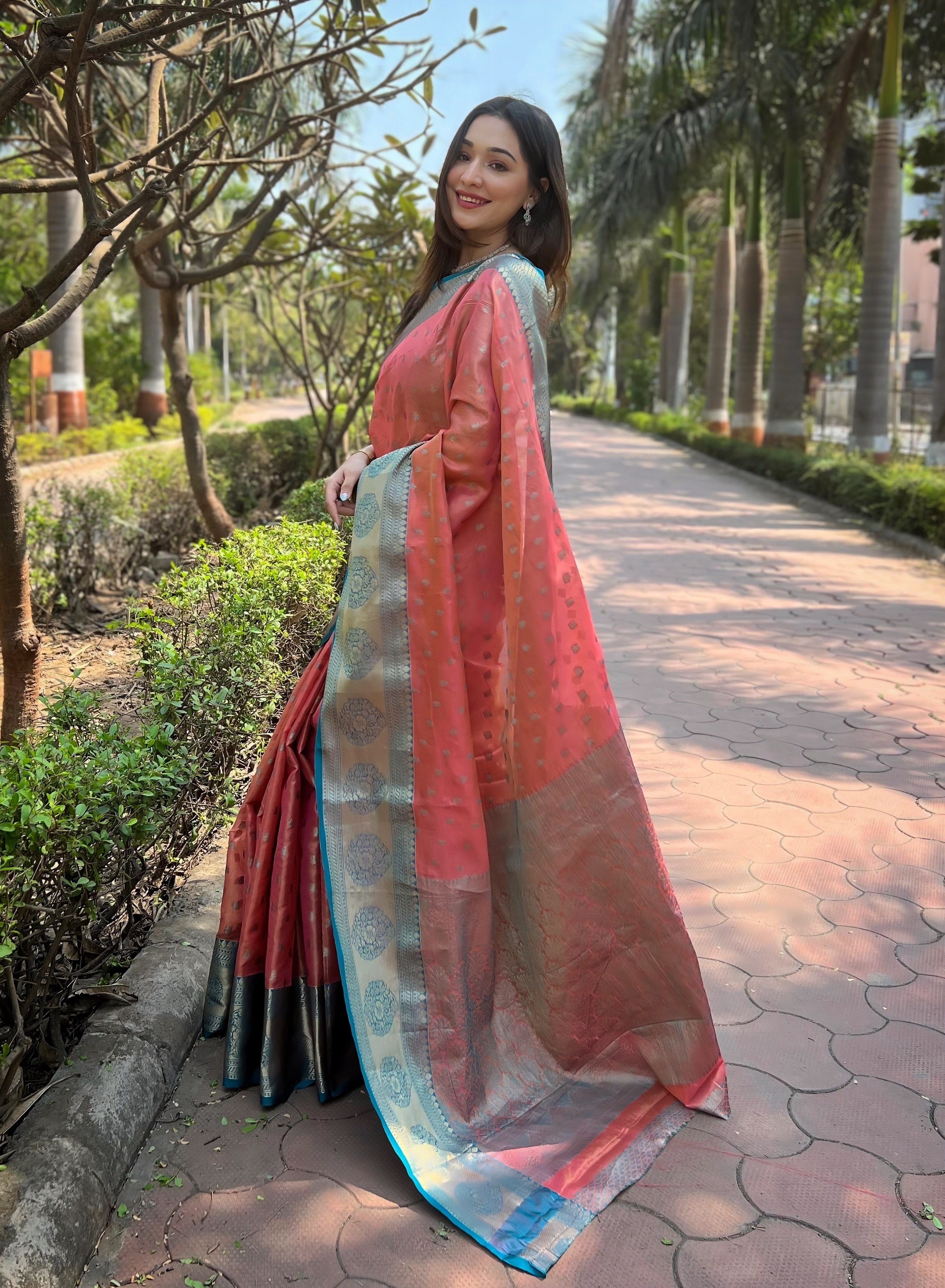 Red Kanchipuram Tissue Silk Traditional Zari Woven Saree