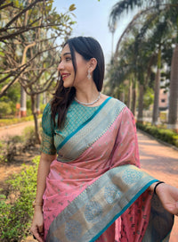 Pink Kanchipuram Tissue Silk Traditional Zari Woven Saree