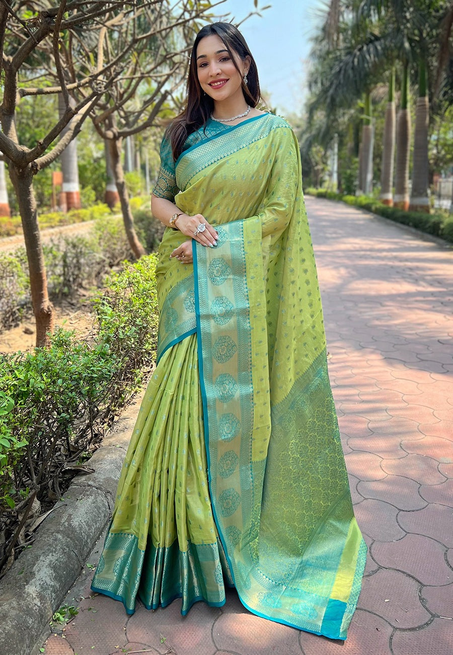 Green Kanchipuram Tissue Silk Traditional Zari Woven Saree