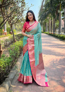 Sea Green Kanchipuram Tissue Silk Traditional Zari Woven Saree