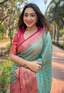 Sea Green Kanchipuram Tissue Silk Traditional Zari Woven Saree