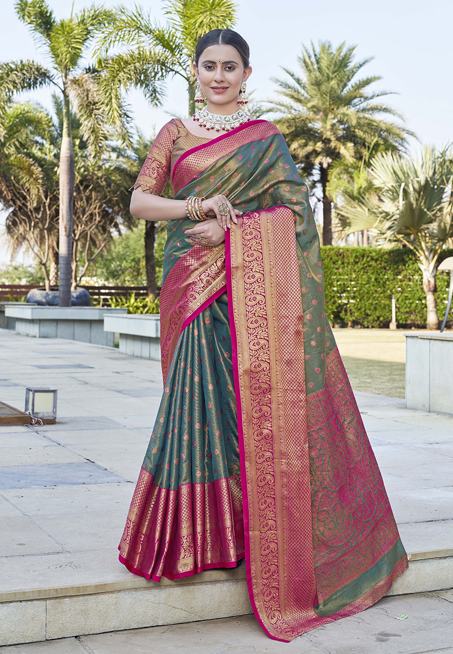 Grey Colour Kanchipuram Tissue Silk Saree