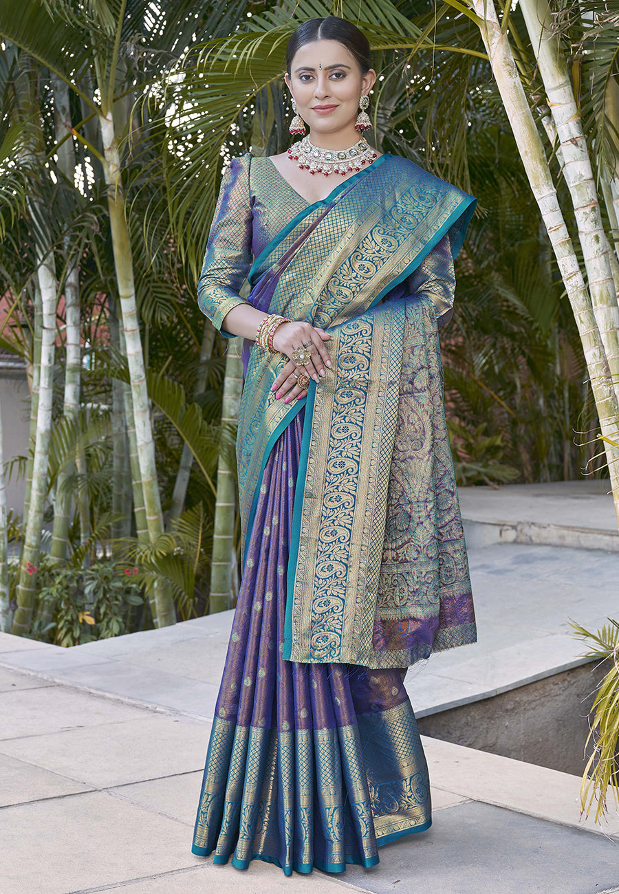 Navy Colour Kanchipuram Tissue Silk Saree