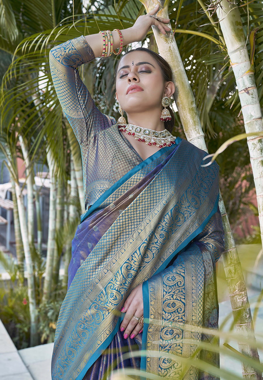 Navy Colour Kanchipuram Tissue Silk Saree