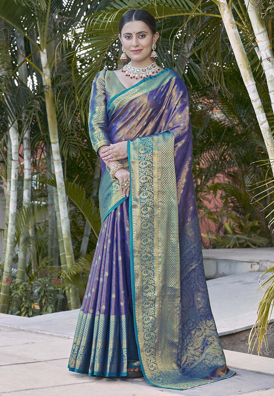 Navy Colour Kanchipuram Tissue Silk Saree