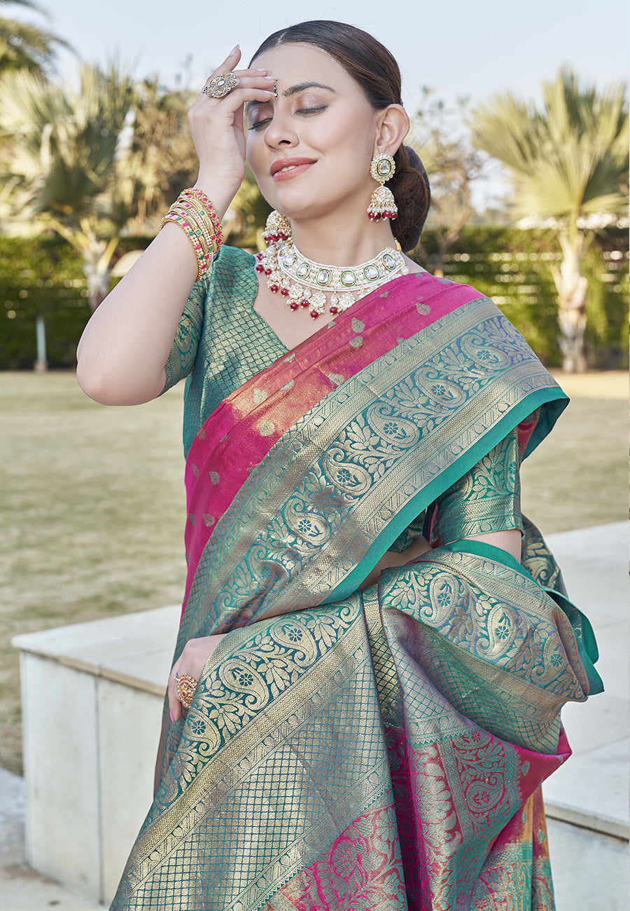 Pink Colour Kanchipuram Tissue Silk Saree