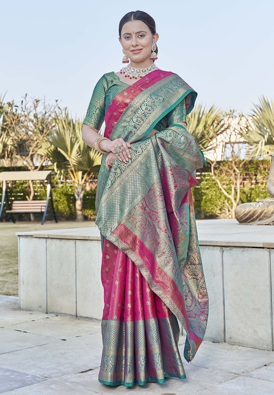 Pink Colour Kanchipuram Tissue Silk Saree