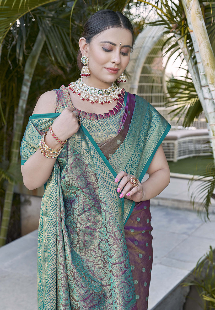 Purple Colour Kanchipuram Tissue Silk Saree