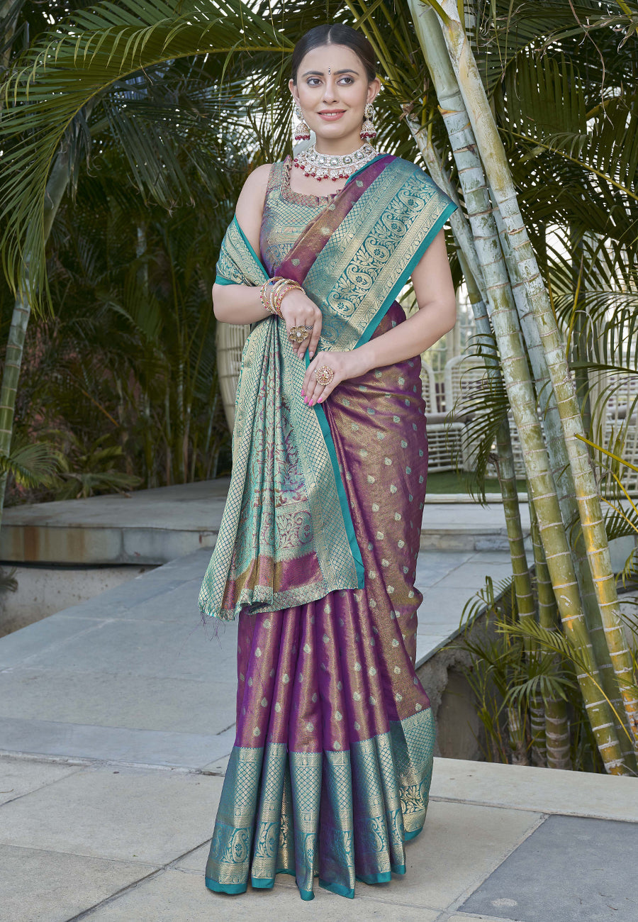 Purple Colour Kanchipuram Tissue Silk Saree