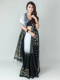 Black And White Bold Cloud Ajrakh Handmade Cotton Saree