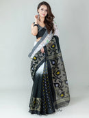 Black And White Bold Cloud Ajrakh Handmade Cotton Saree