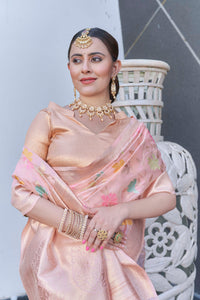 Baby Pink Organza Jaal Zari Woven Saree