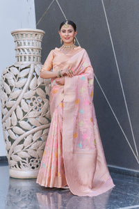 Baby Pink Organza Jaal Zari Woven Saree