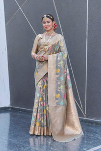 Grey Organza Jaal Zari Woven Saree