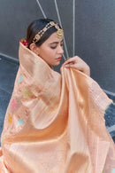Peach Organza Jaal Zari Woven Saree