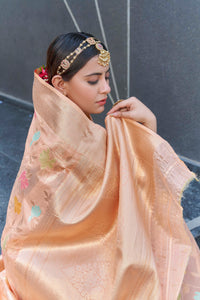 Peach Organza Jaal Zari Woven Saree