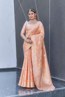 Peach Organza Jaal Zari Woven Saree