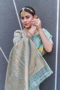 Sky Blue Organza Jaal Zari Woven Saree