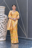 Yellow Organza Jaal Zari Woven Saree