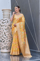 Yellow Organza Jaal Zari Woven Saree