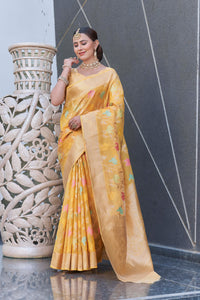 Yellow Organza Jaal Zari Woven Saree
