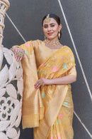 Yellow Organza Jaal Zari Woven Saree