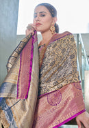 Kanchipuram Silk Jaal Rich Zari Woven Navy Colour Saree