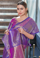 Kanchipuram Silk Jaal Rich Zari Woven Purple Colour Saree