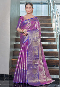 Kanchipuram Silk Jaal Rich Zari Woven Purple Colour Saree