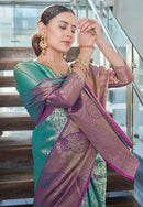 Kanchipuram Silk Jaal Rich Zari Woven Rama Colour Saree