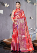 Kanchipuram Silk Jaal Rich Zari Woven Red Colour Saree
