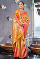 Kanchipuram Silk Jaal Rich Zari Woven Yellow Colour Saree