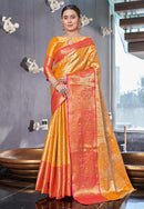 Kanchipuram Silk Jaal Rich Zari Woven Yellow Colour Saree