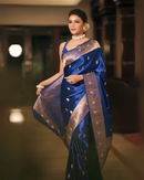 Sharvani – Royal Blue Banarsi Silk Saree with Zari Butta and Woven Border