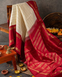 Off White Luxurious Soft Banarasi Silk Saree